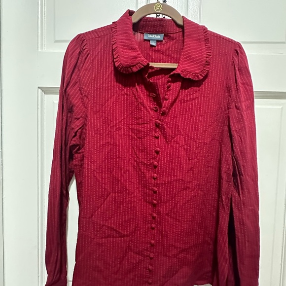 Modcloth Red Puff Sleeve Blouse with Peter Pan Collar - Picture 2 of 4